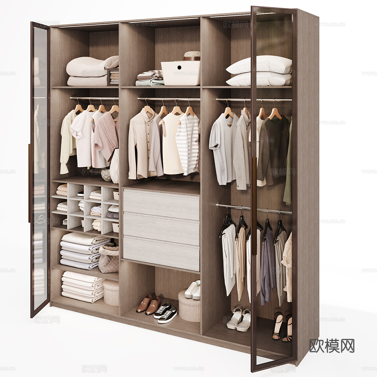 现代意式轻奢玻璃门开门衣柜3d模型
