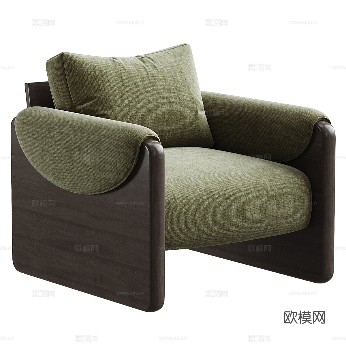 新中式布艺木质扶手椅3d模型