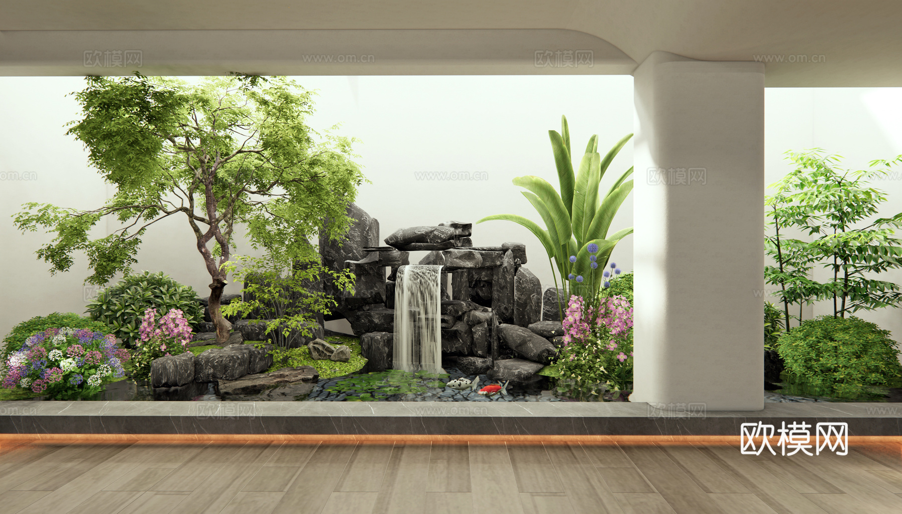 现代室内植物景观 假山水景 灌木 花草 天井景观 庭院小品3d模型