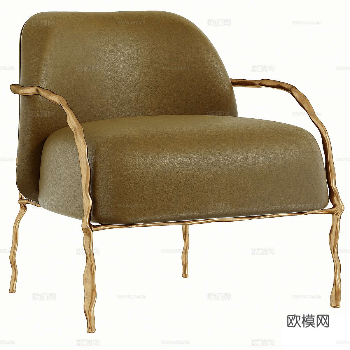 现代轻奢布艺皮革扶手椅3d模型