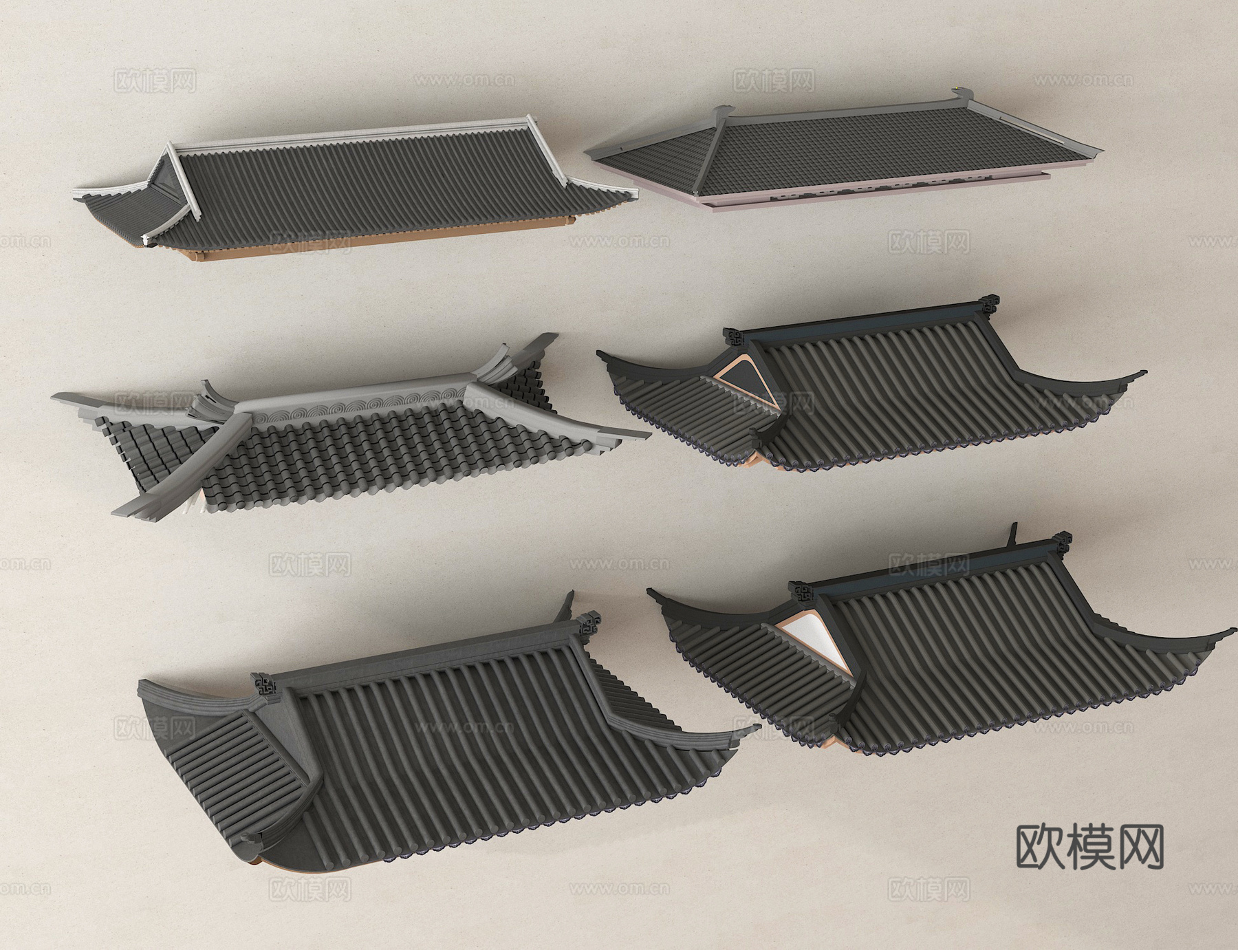 中式屋檐 屋顶 瓦片 屋脊 飞檐3d模型