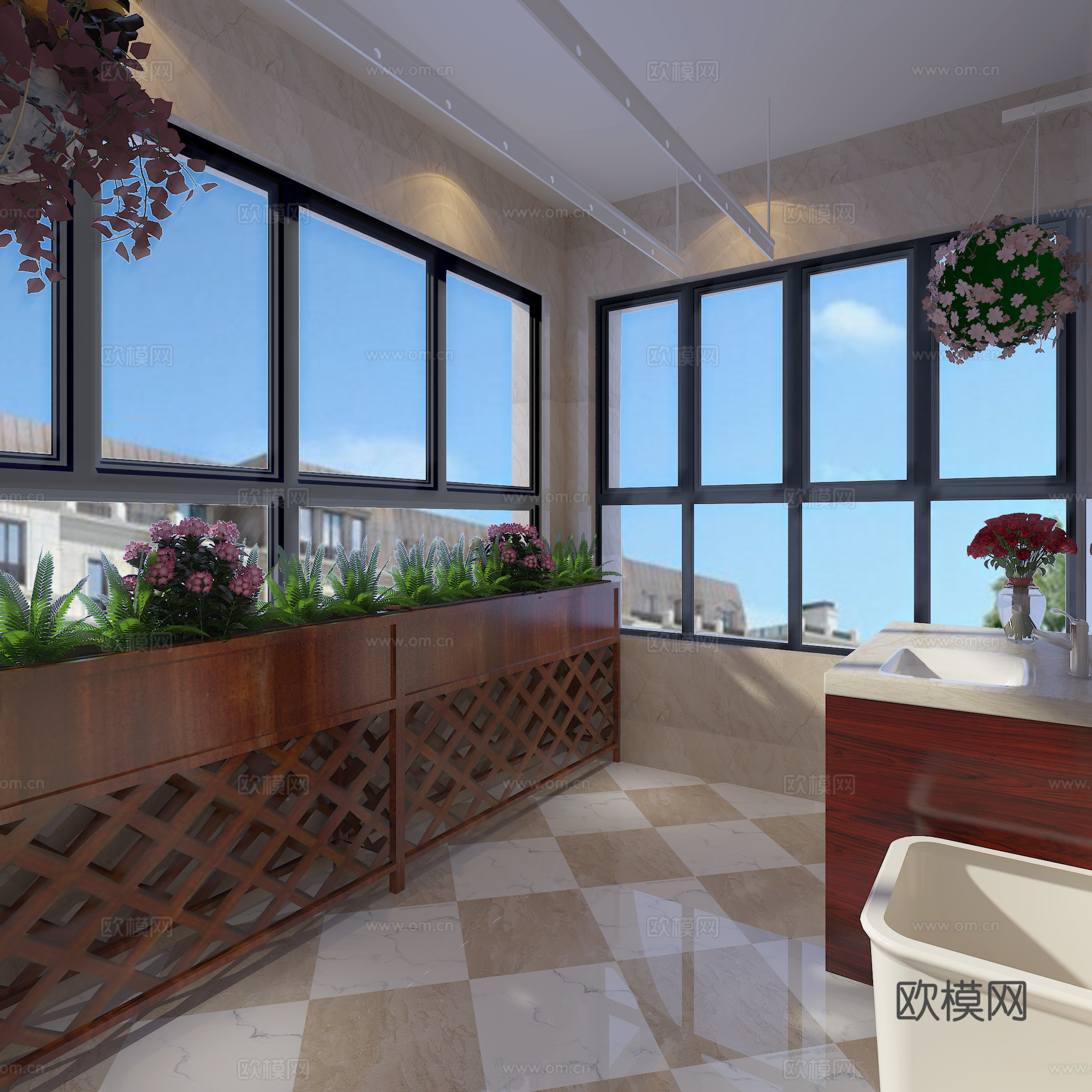 现代阳光房 花箱3d模型