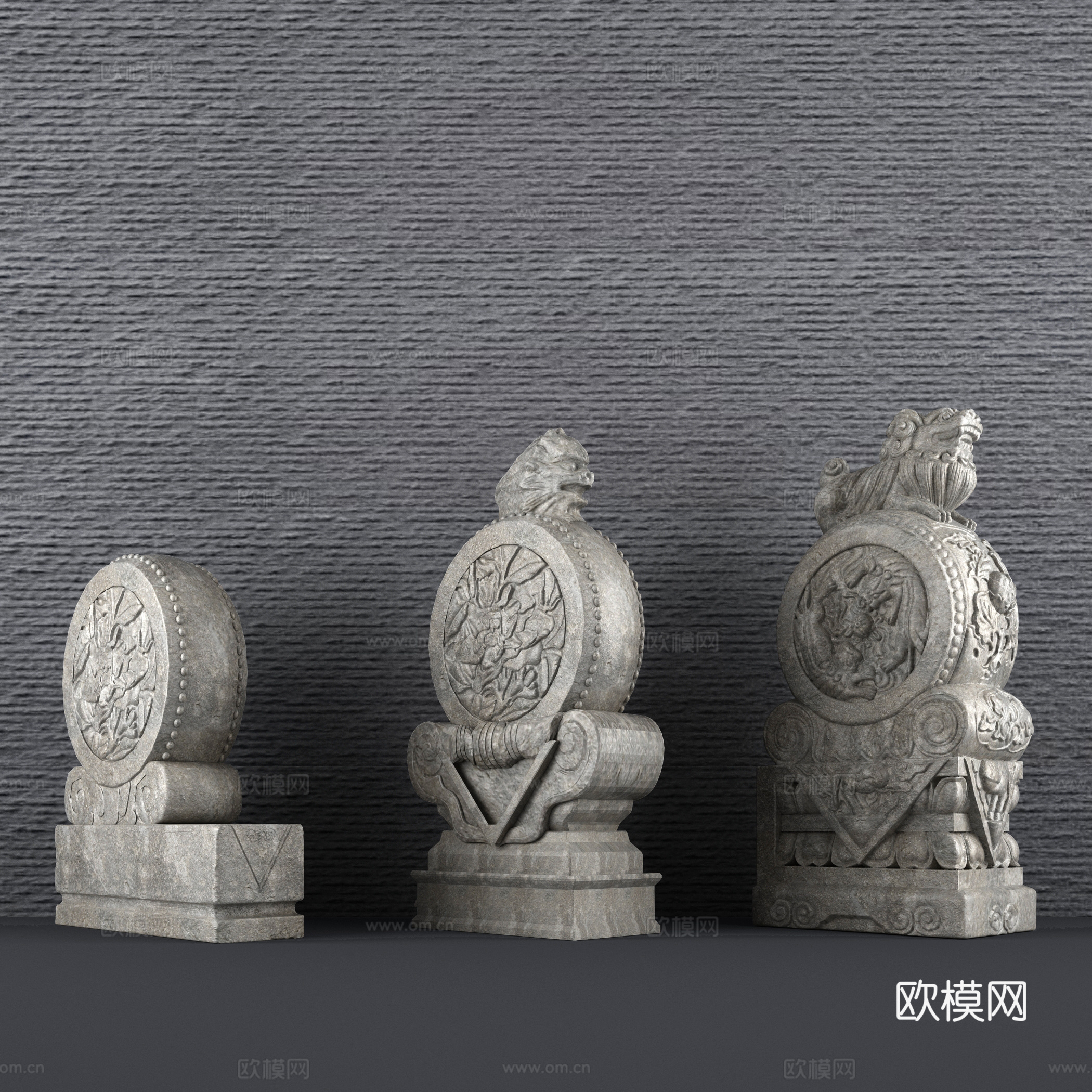 传统中式抱鼓石雕塑门前石古建门头前石3d模型
