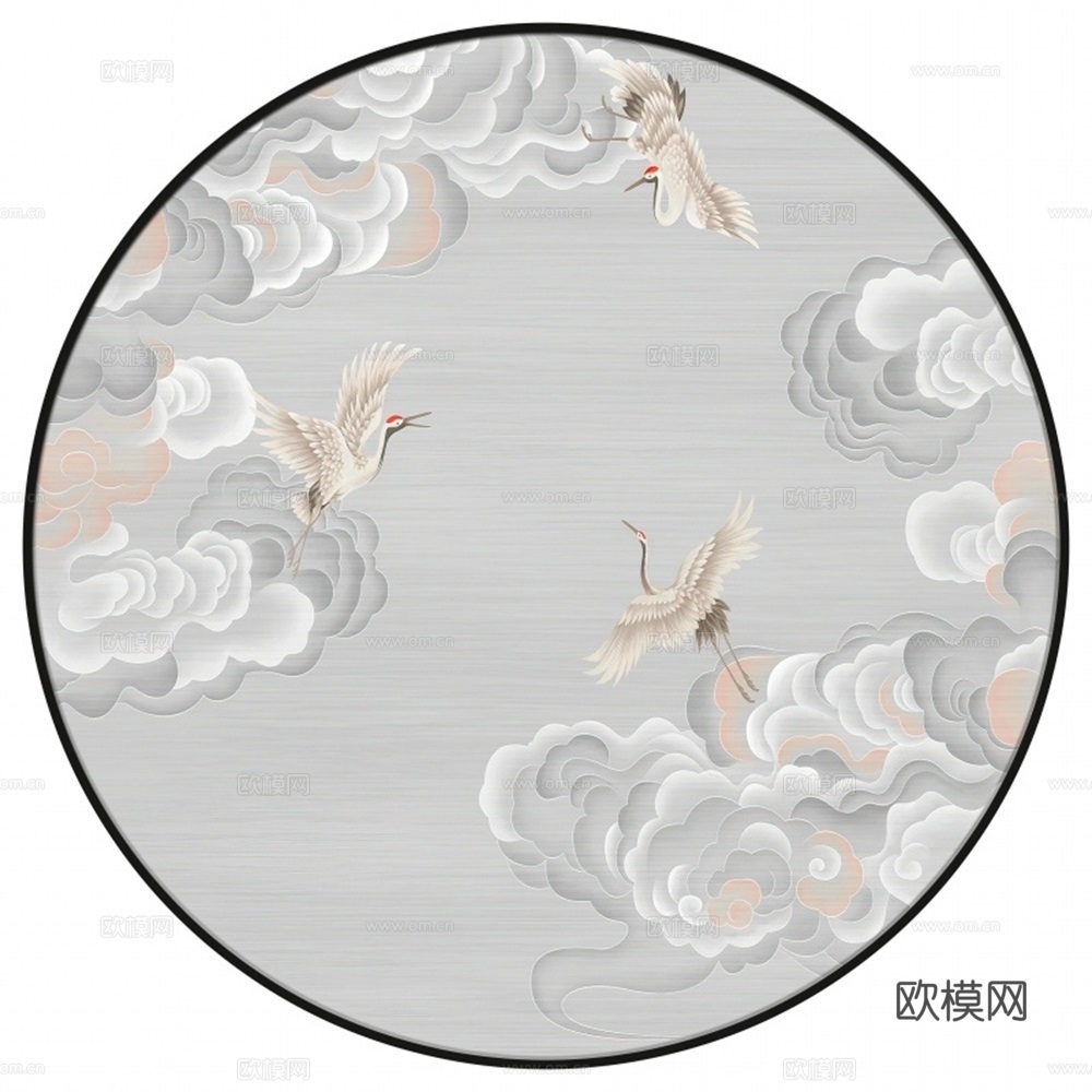 新中式圆形水墨山水装饰画壁画