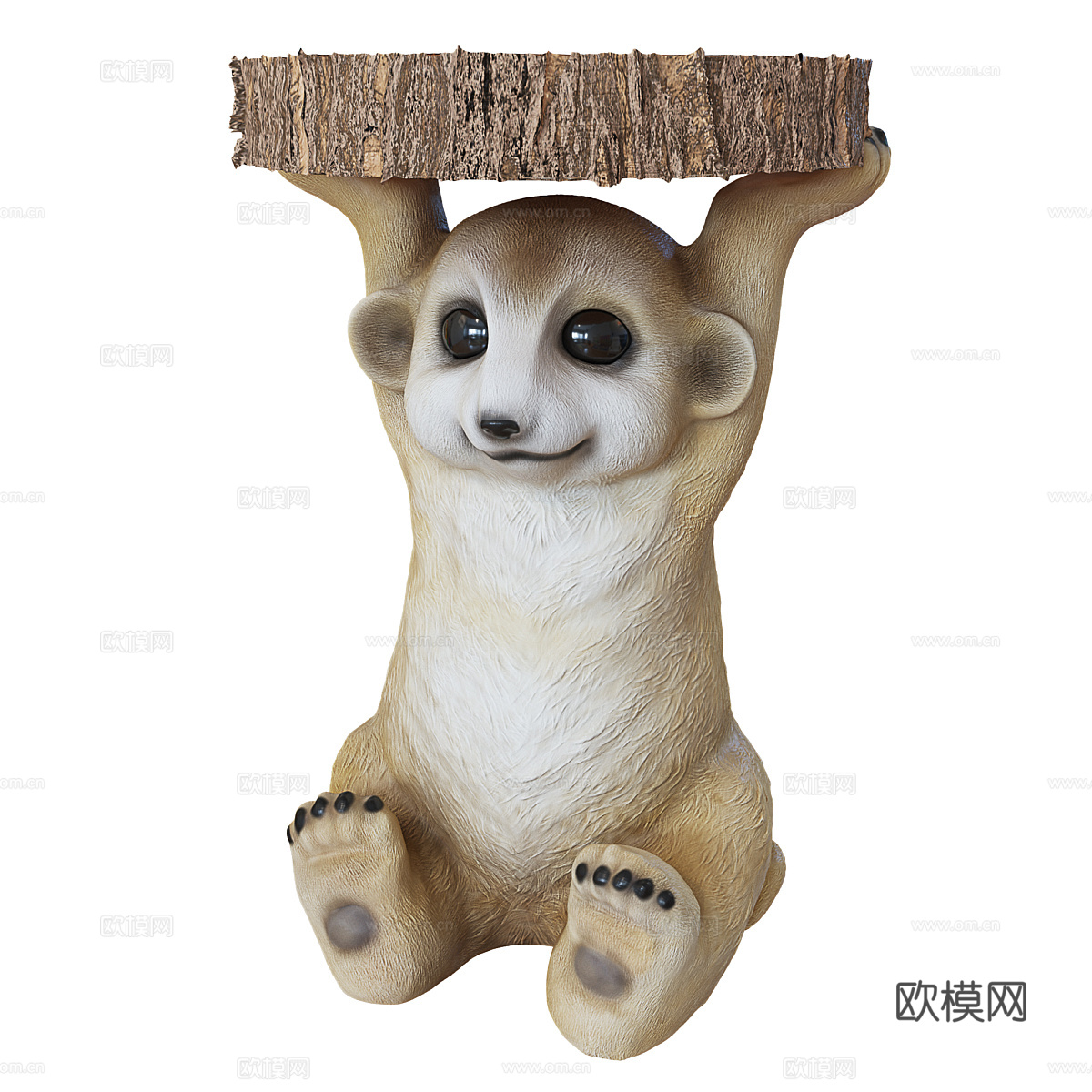 现代北欧猫鼬动物造型木质边几3d模型