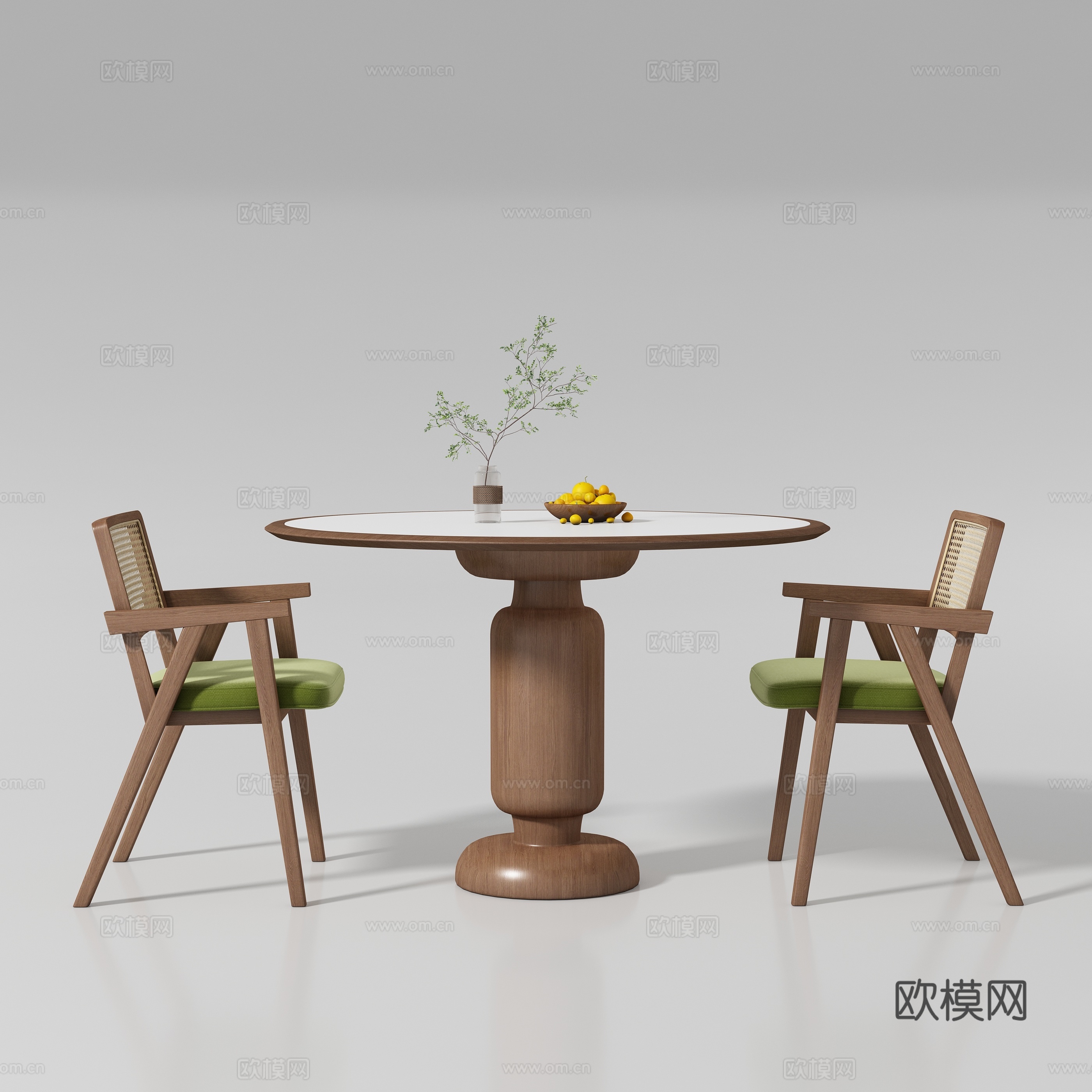 现代中古风餐桌椅su模型