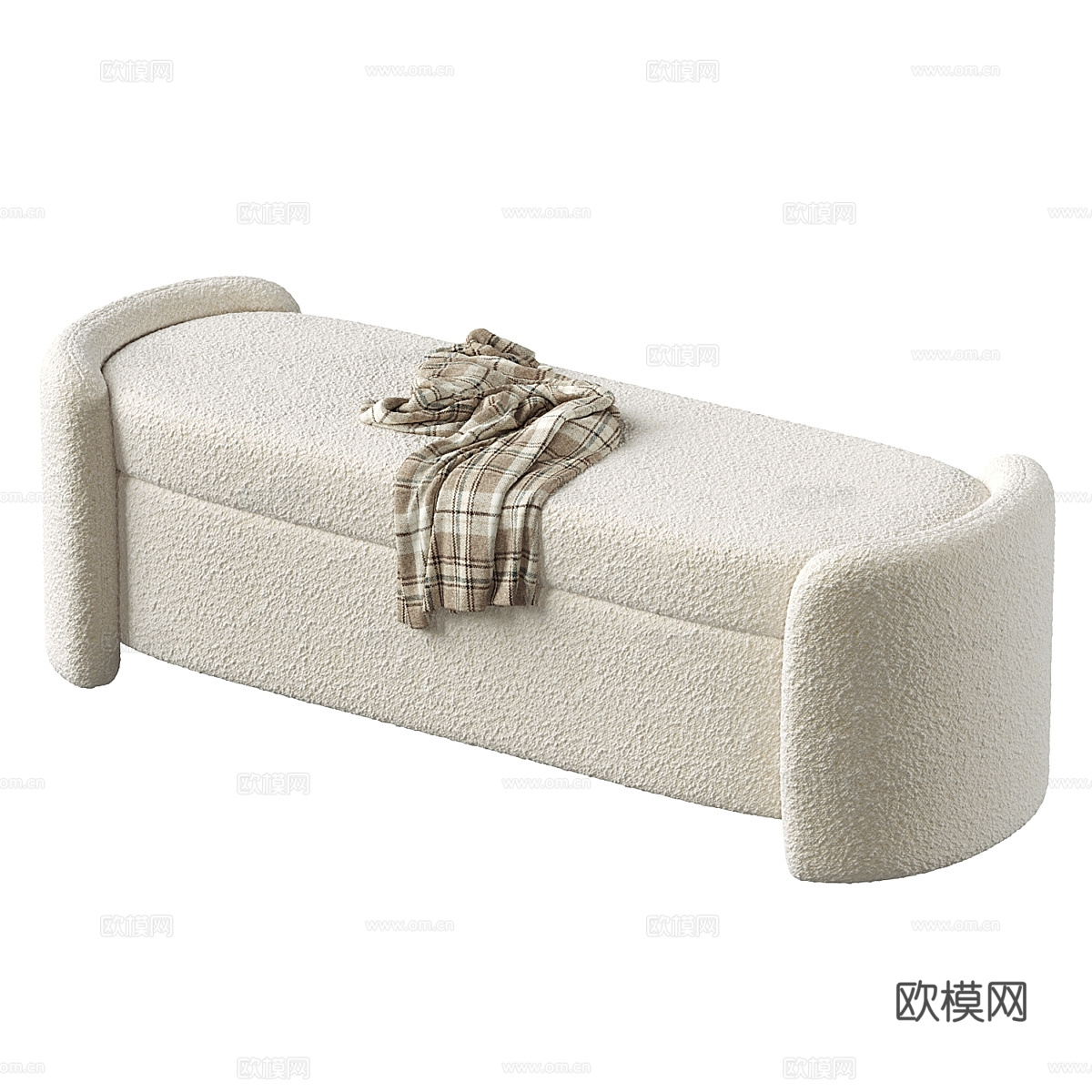现代奶油风布艺长凳 条凳 床尾凳3d模型