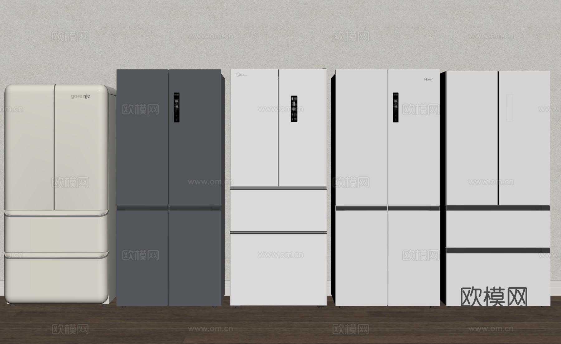 现代冰箱  四门冰箱 十字门冰箱su模型