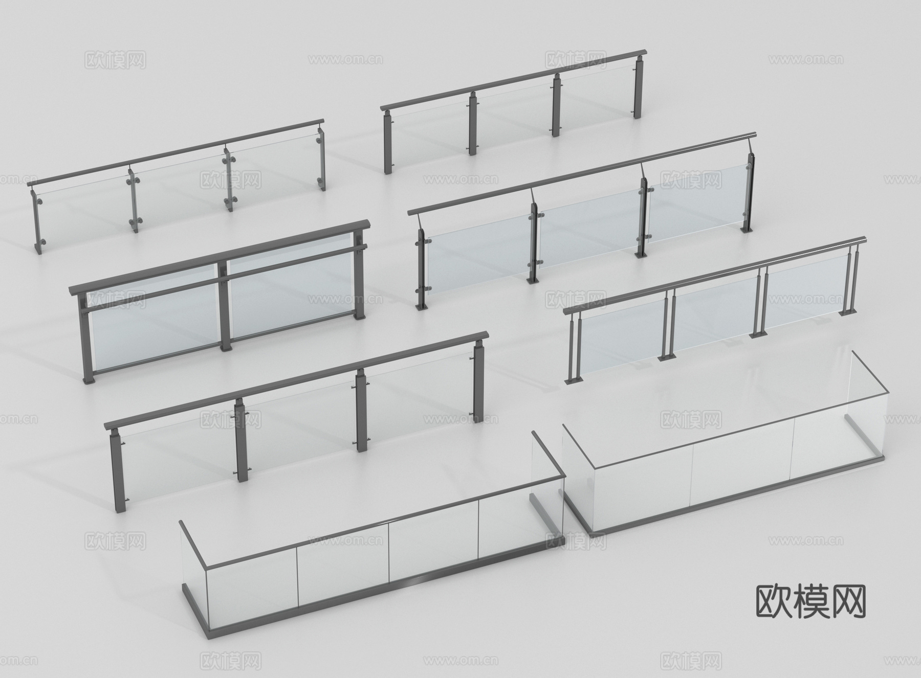 玻璃栏杆 围栏 护栏 栅栏3d模型