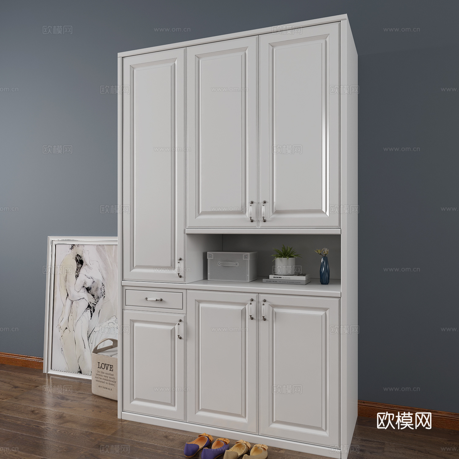 现代 白色 混油 鞋柜3d模型