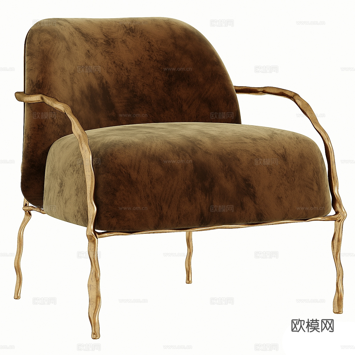 现代轻奢布艺皮革扶手椅3d模型