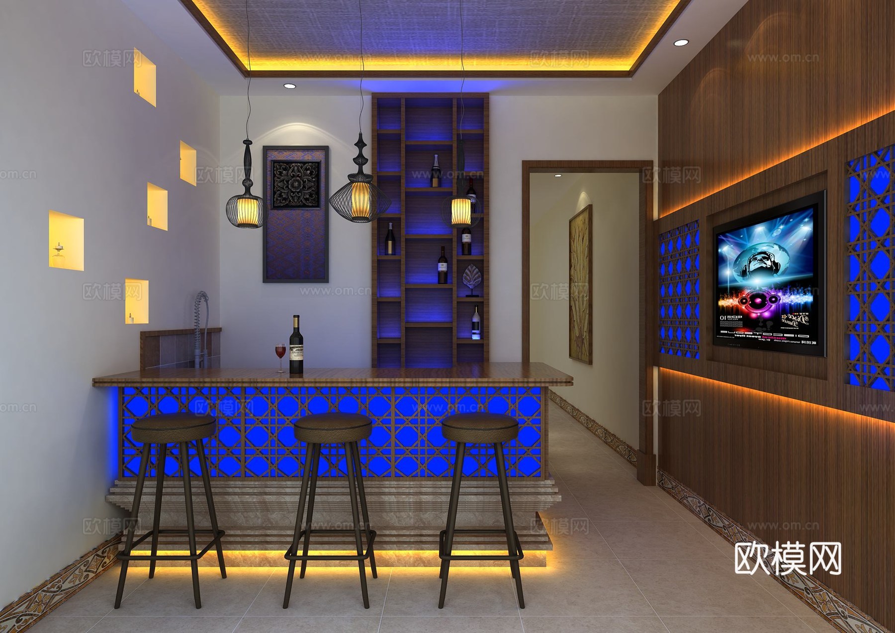 东南亚现代吧台 酒柜组合3d模型