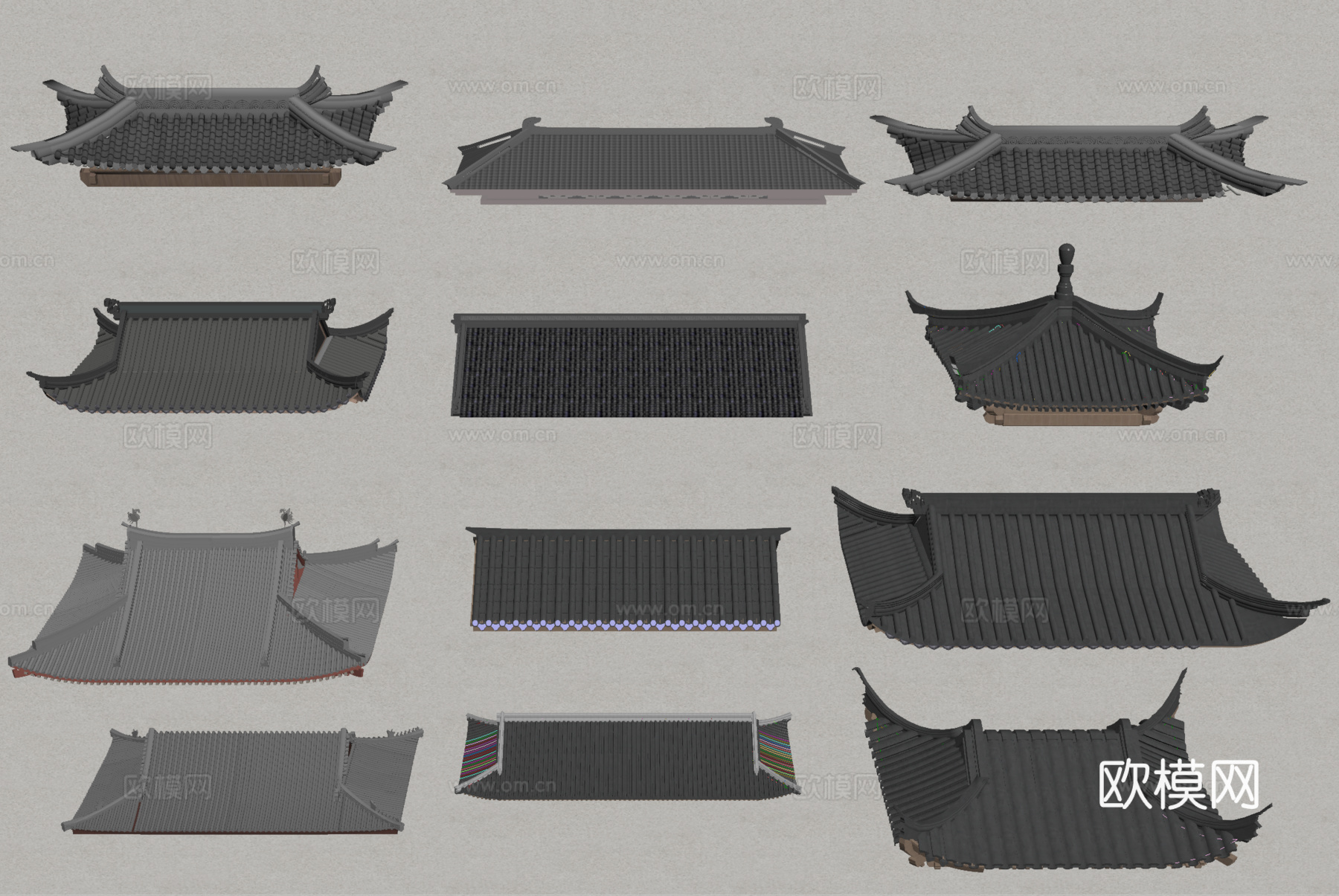 中式屋檐 屋顶 瓦片 屋脊 飞檐su模型