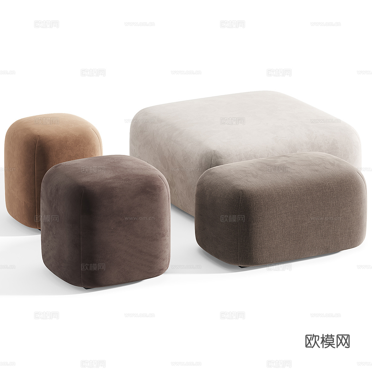 现代意式奶油风布艺沙发凳 脚踏3d模型