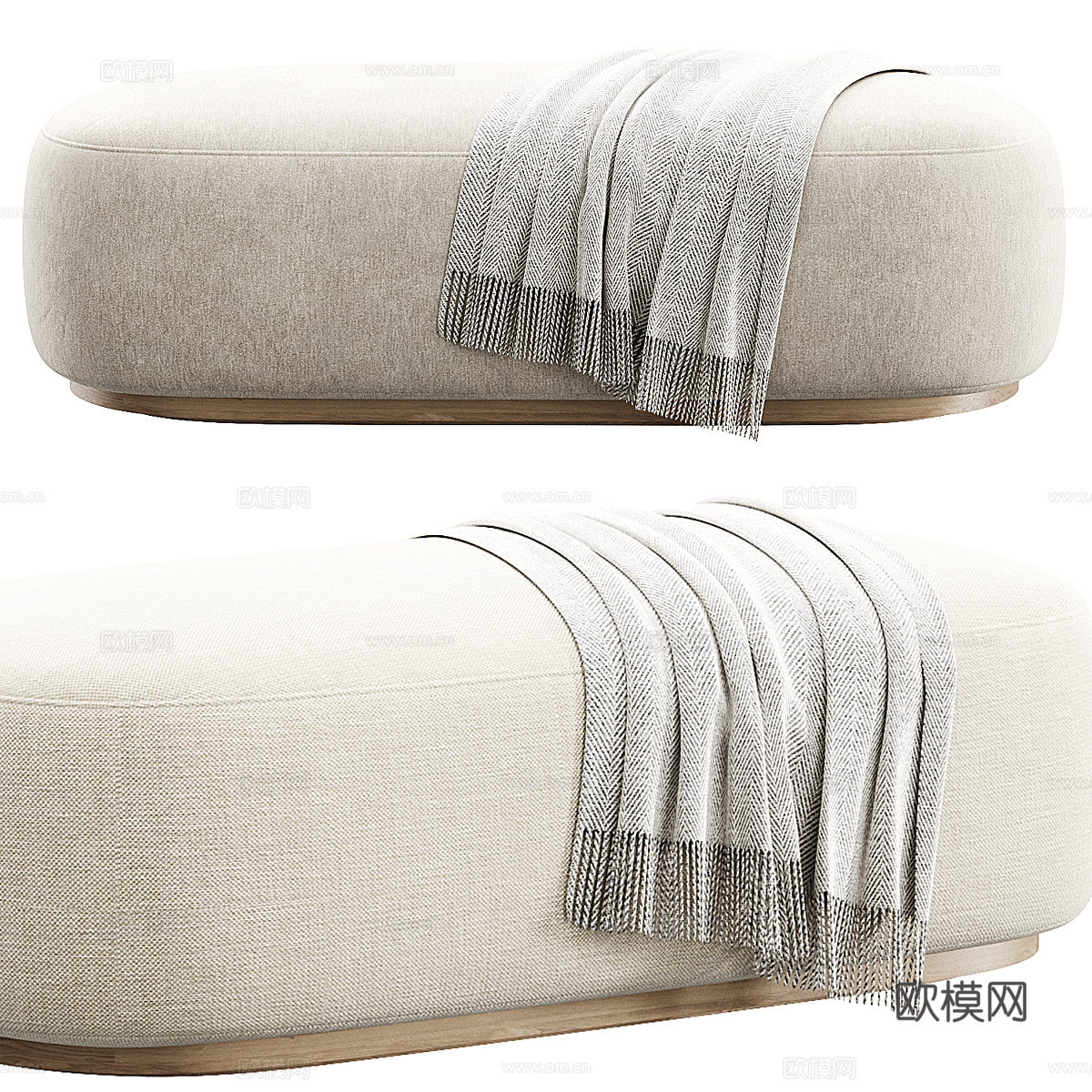 现代奶油风布艺沙发凳 脚踏 长凳3d模型