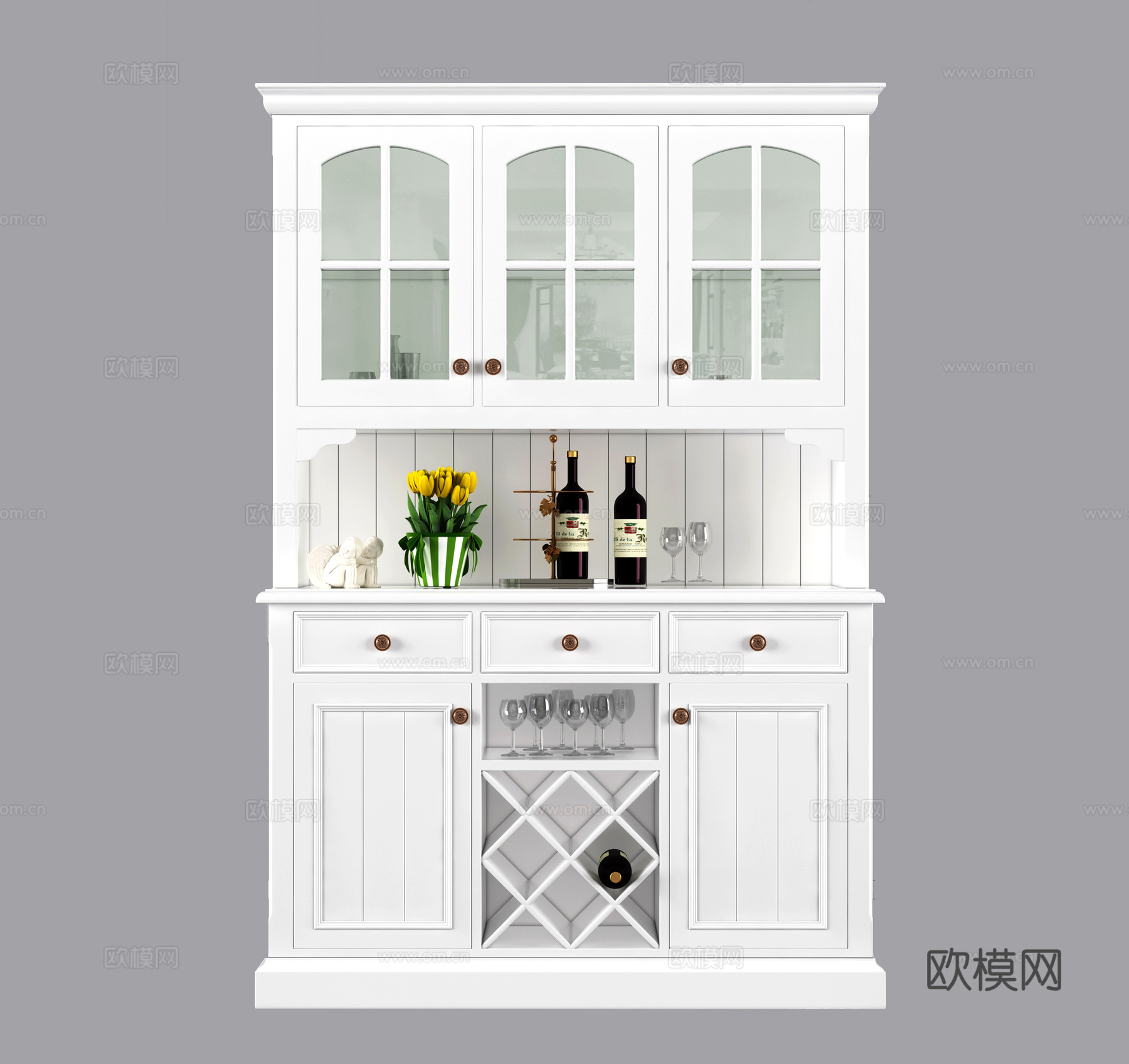 简欧欧式田园餐边柜酒柜红酒花瓶3d模型