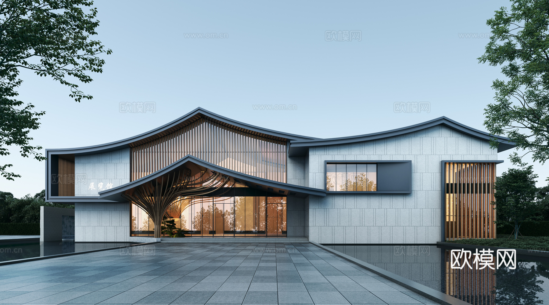 新中式展览馆建筑  小公建3d模型