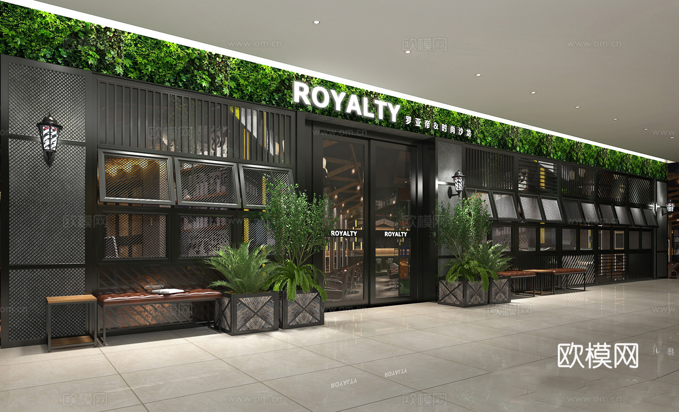 工业风理发店门头 植物 凳子3d模型