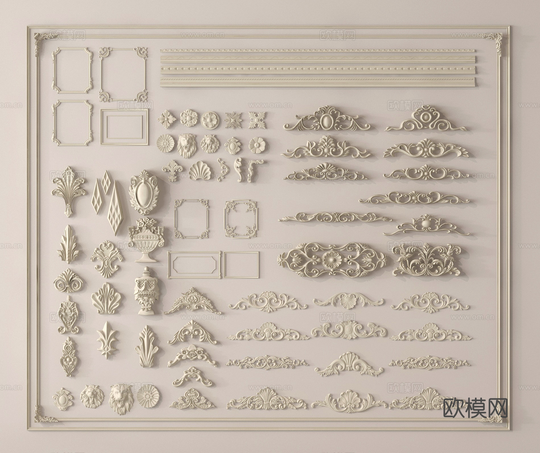 法式雕花 线条 石膏线 角线 角花 石膏灯盘3d模型