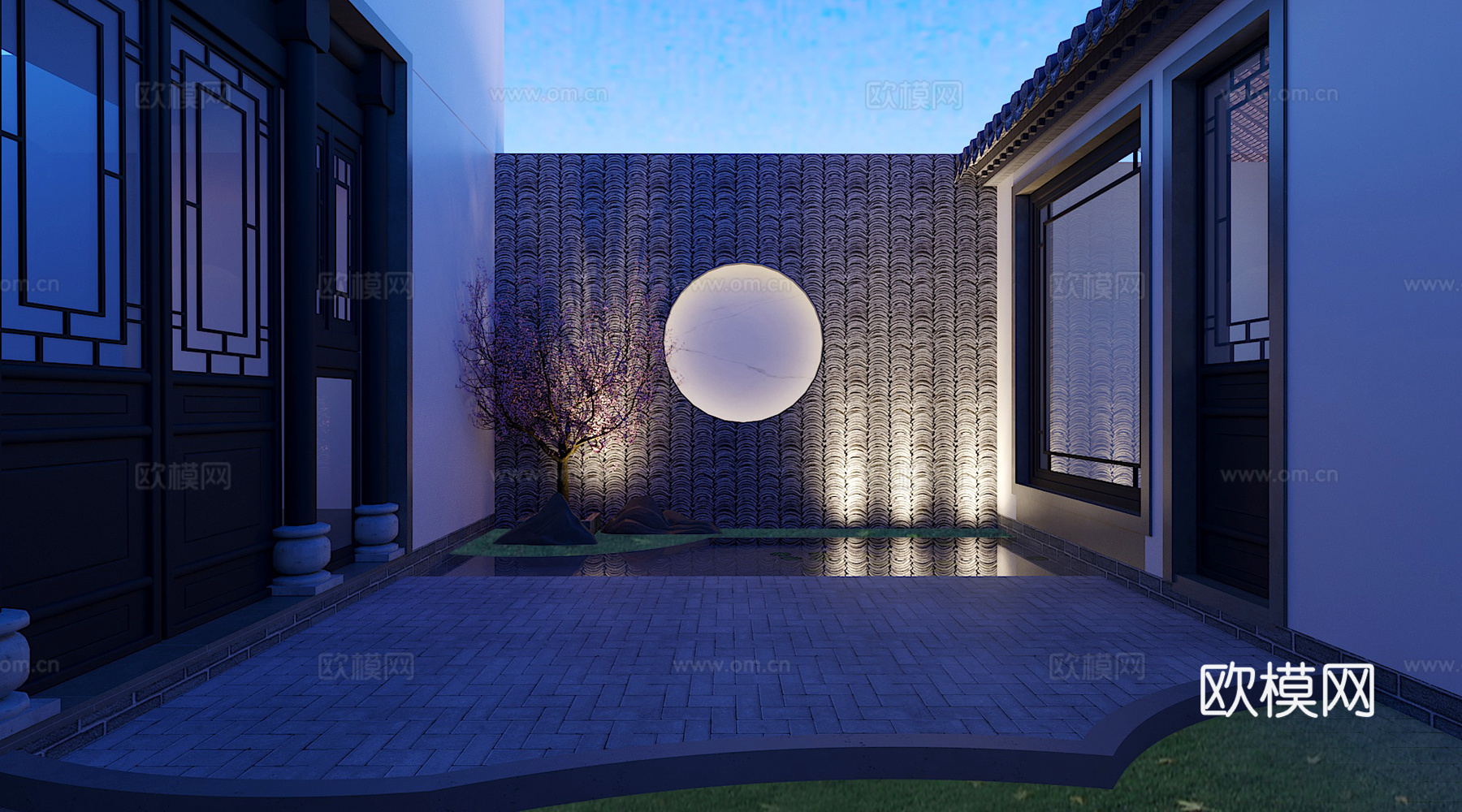 新中式庭院 水景 镂空 小院3d模型