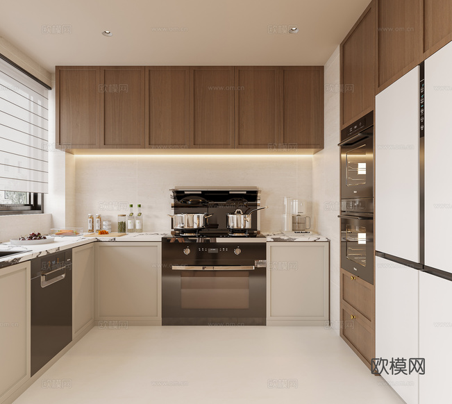 中古奶油風(fēng)客餐廳3d模型下載(渲染圖4)