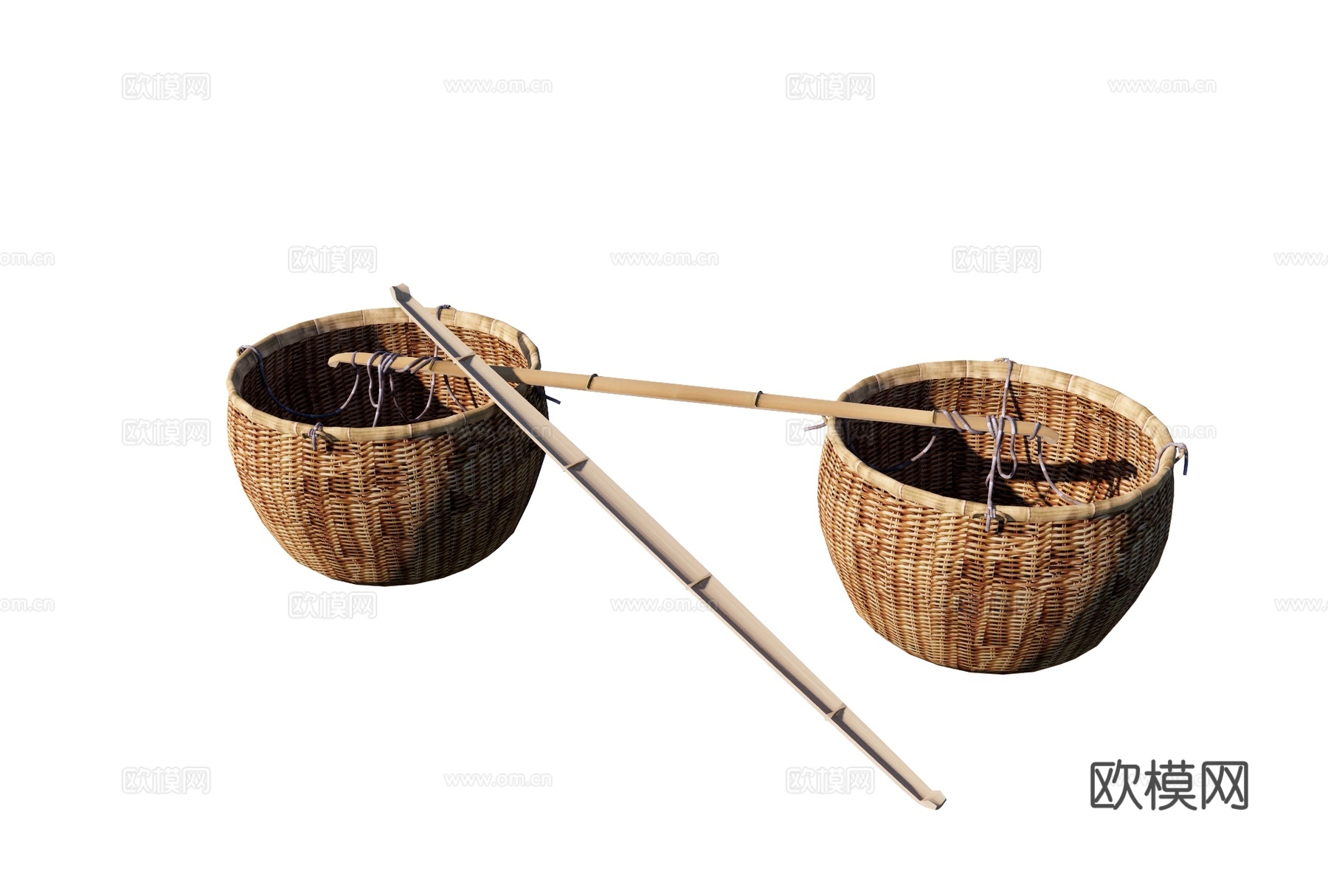 扁担箩筐 现代农村农具用品 竹编箩筐su模型