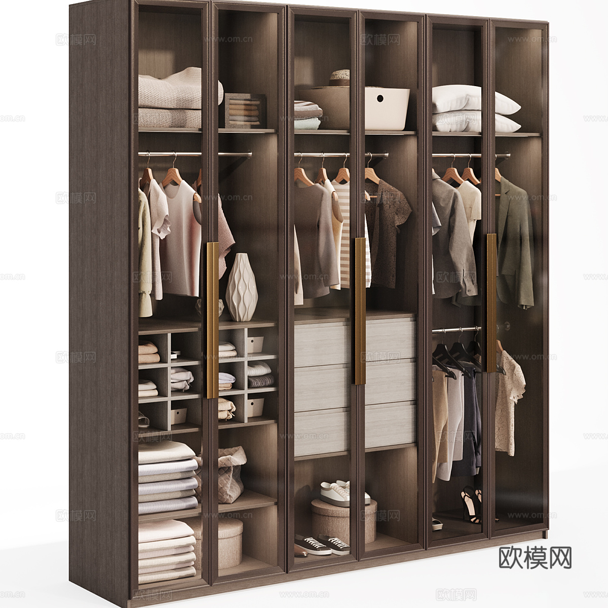 现代意式轻奢玻璃门开门衣柜3d模型