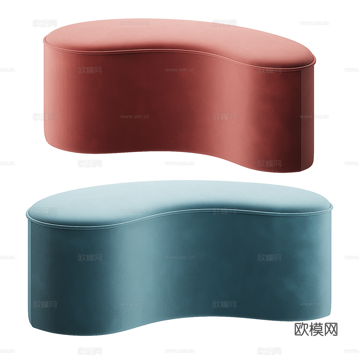 现代意式弧形布艺沙发凳 脚踏3d模型