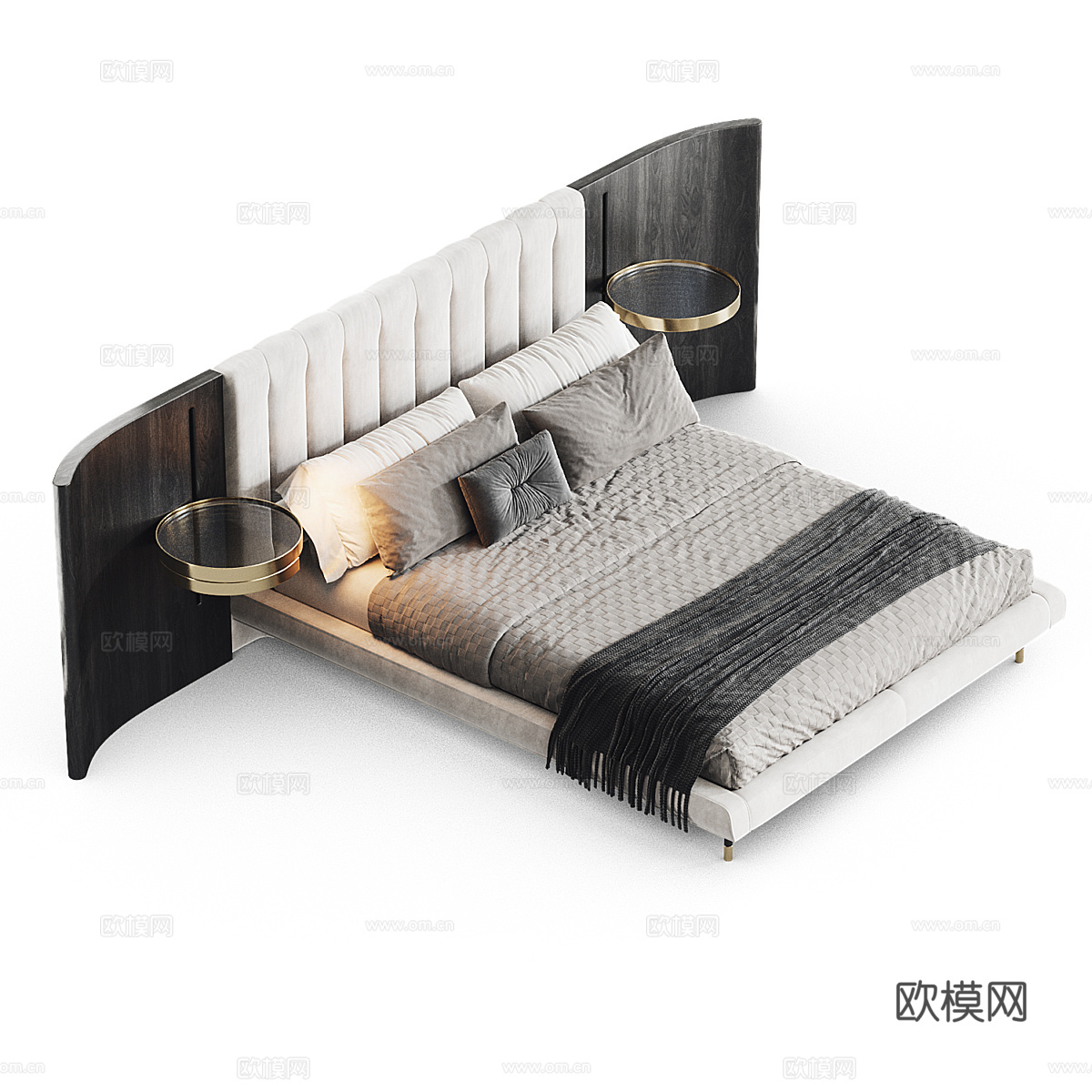 现代意式轻奢布艺双人床3d模型