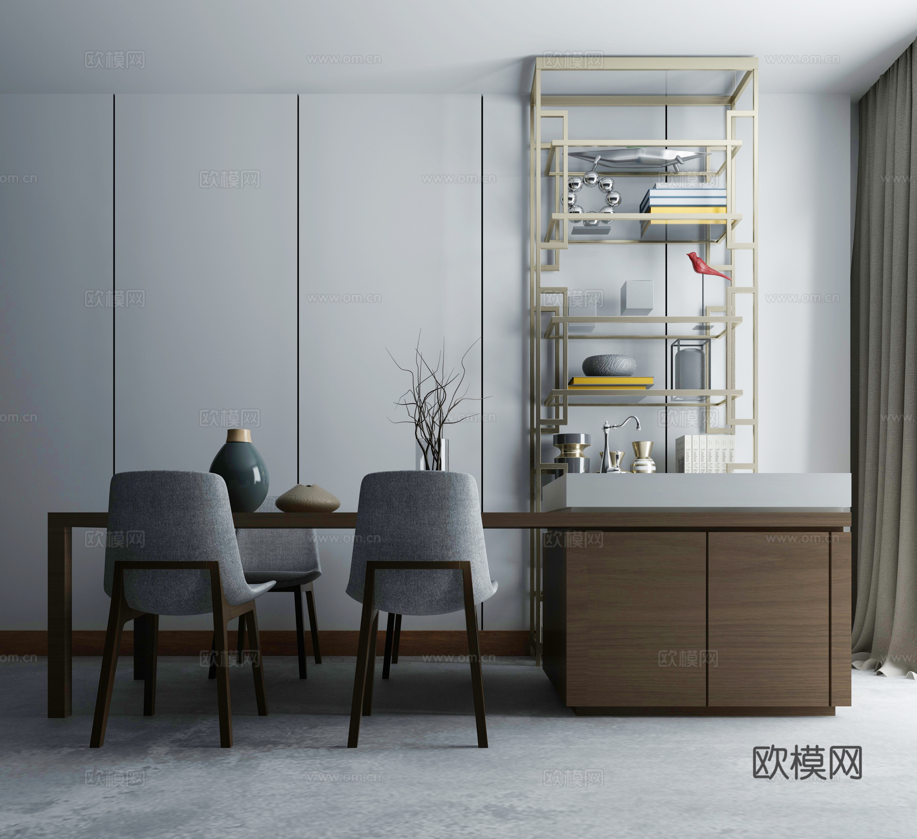 新中式装饰柜组合3d模型