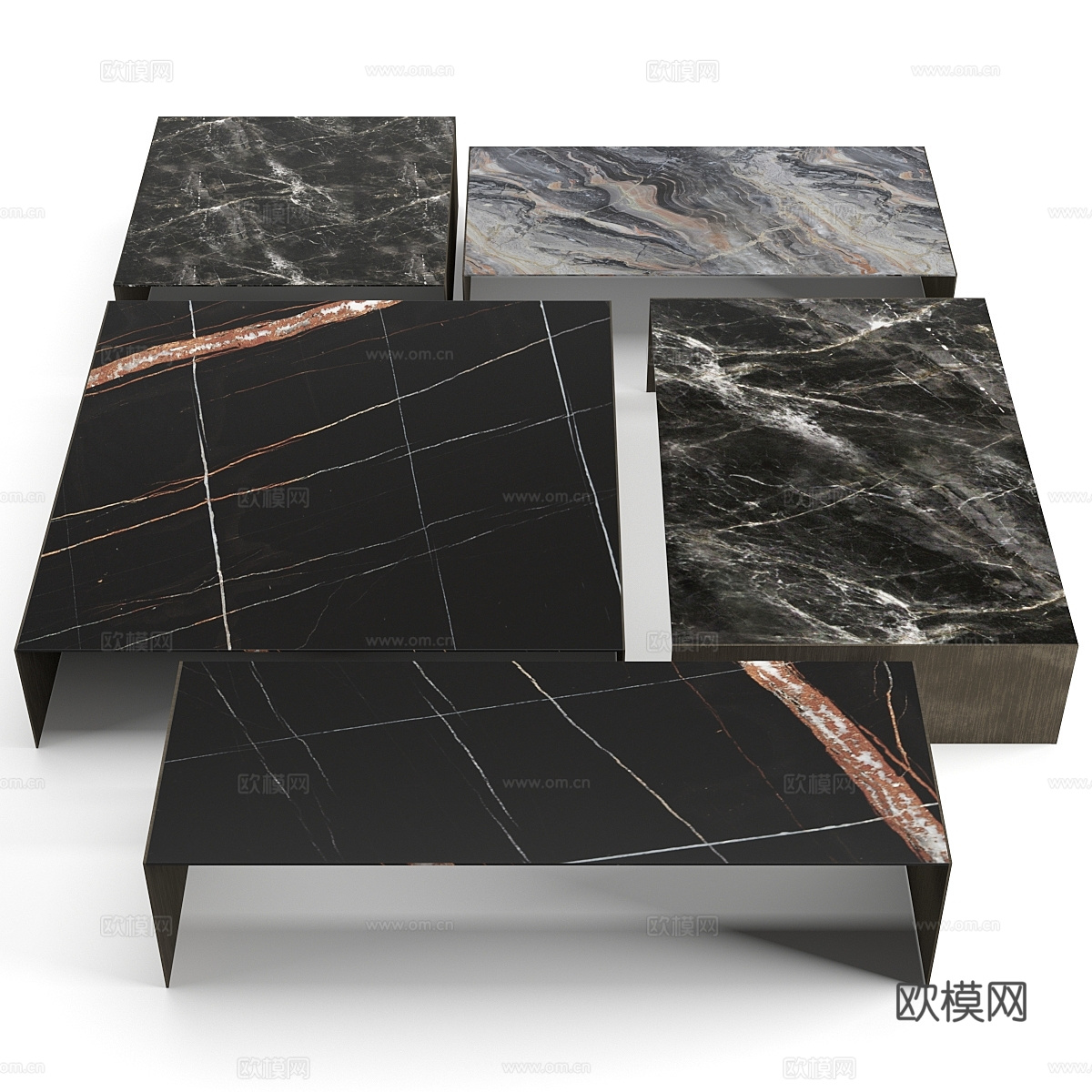 现代意式极简大理石岩板茶几组合3d模型