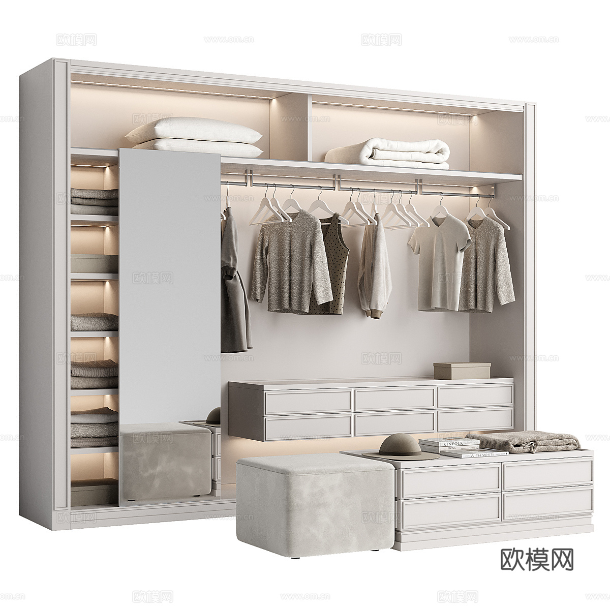现代衣帽间开放衣柜3d模型