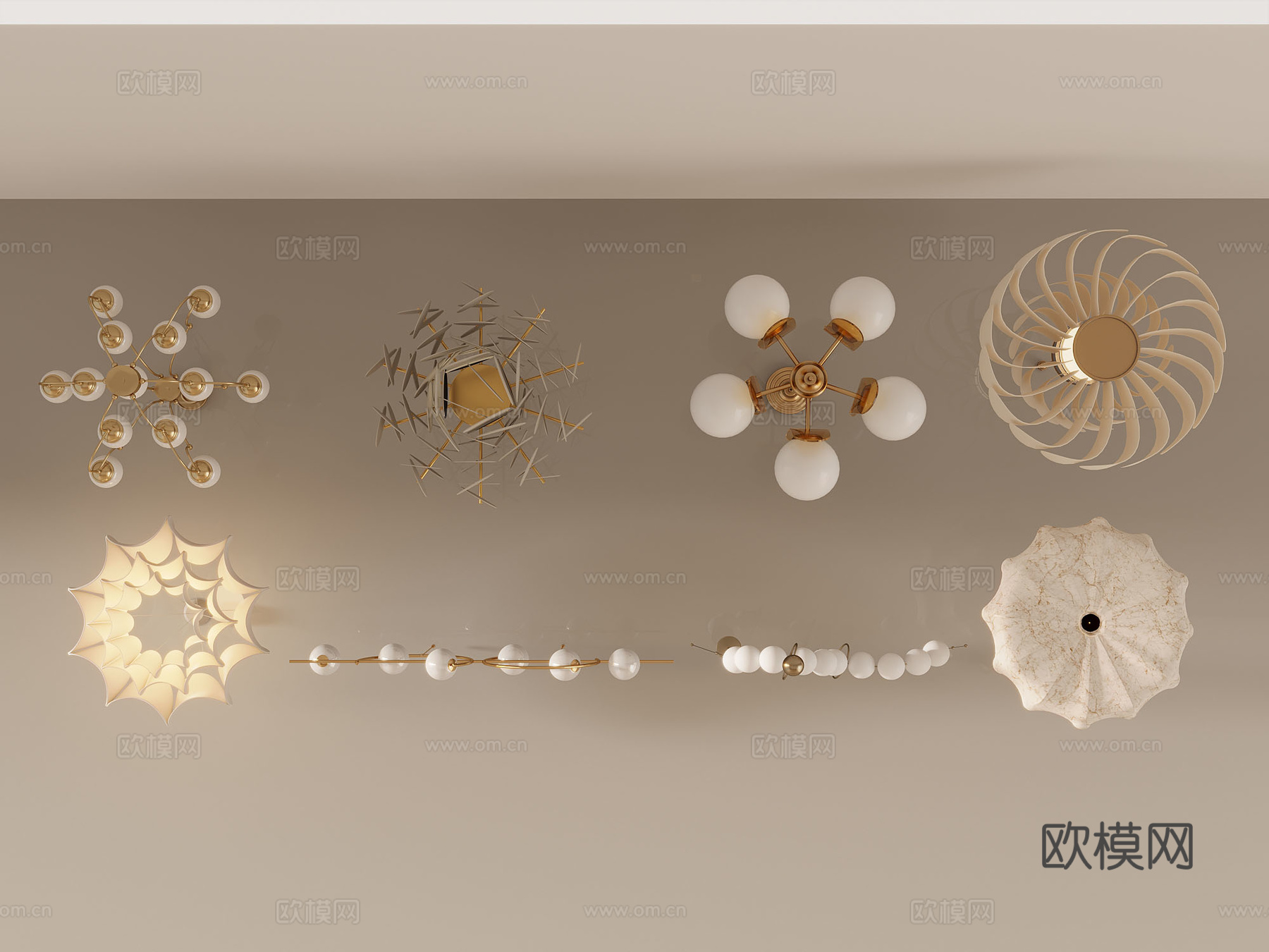 奶油风装饰吊灯 石膏灯盘3d模型