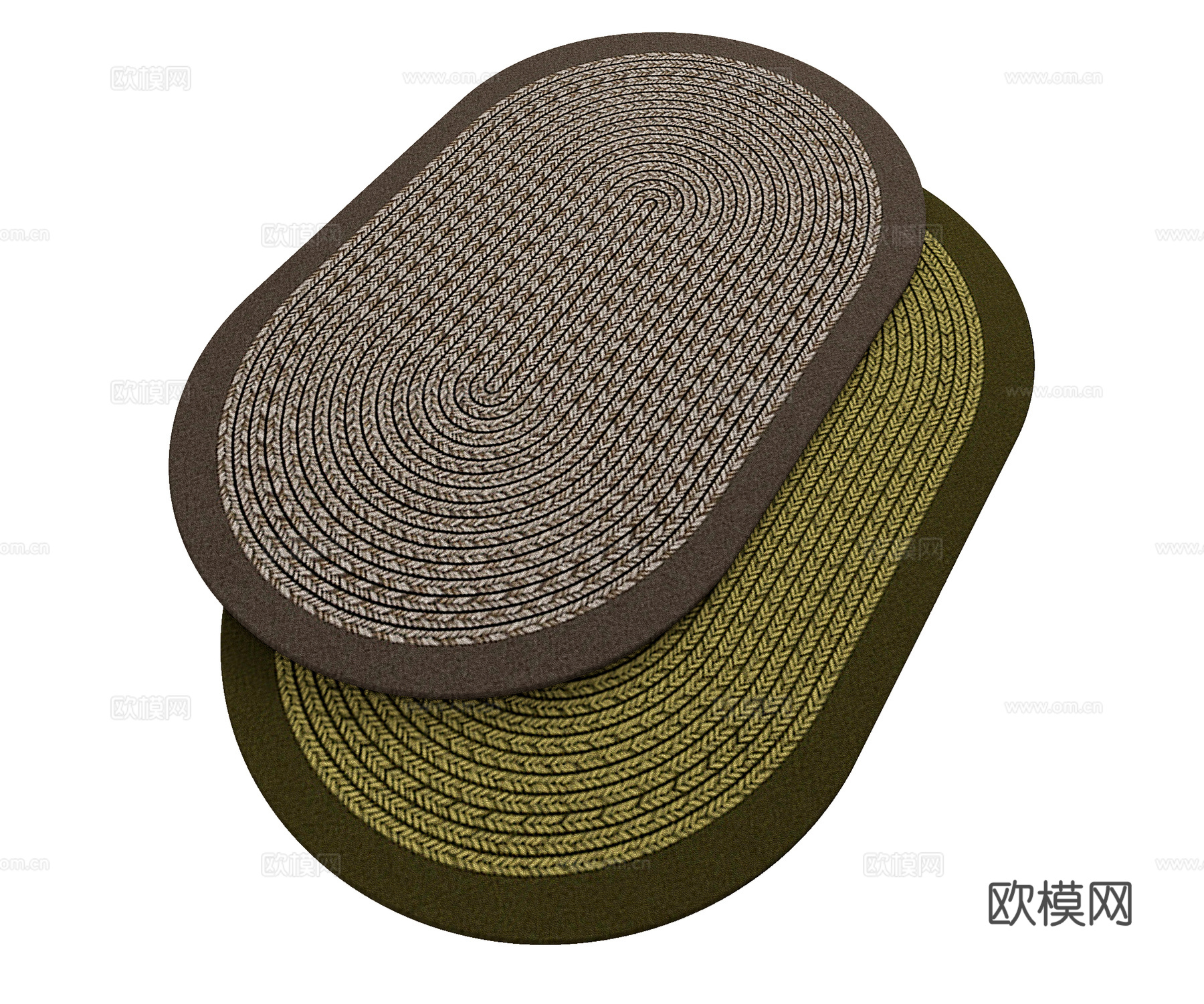中古复古美拉德色系椭圆形地毯3d模型