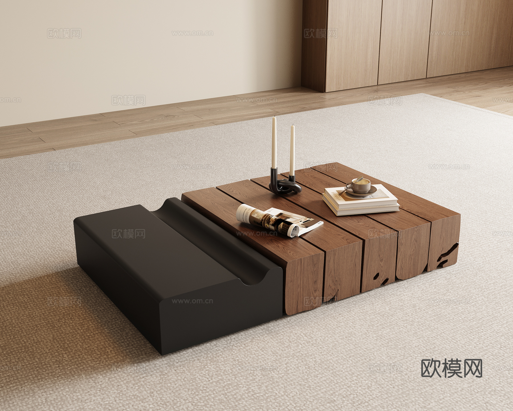 现代中古风茶几su模型
