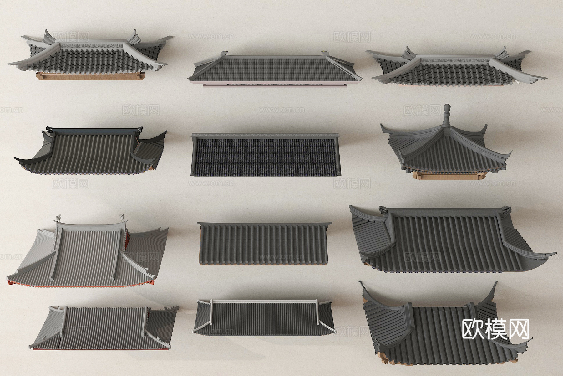 中式屋檐 屋顶 瓦片 屋脊 飞檐3d模型