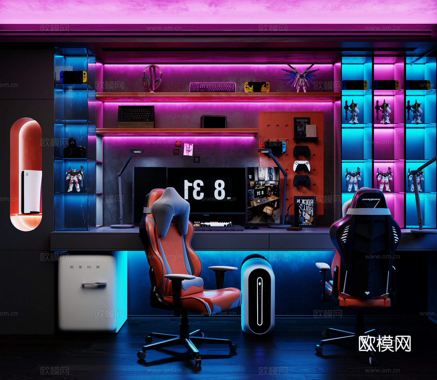 现代电竞桌椅组合3d模型