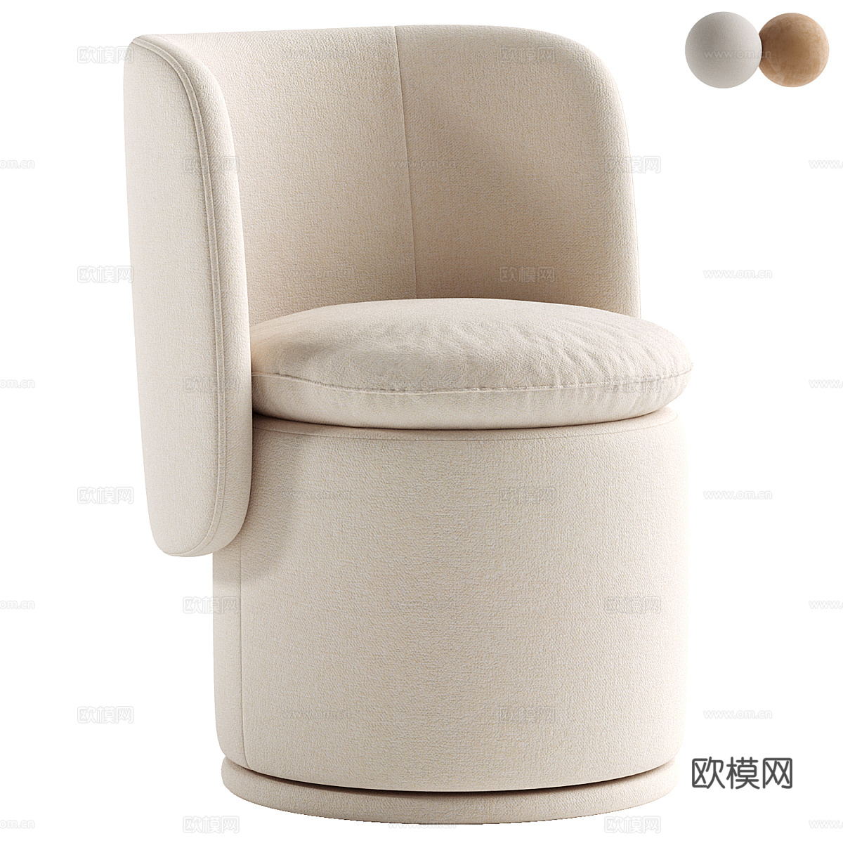 现代奶油风布艺单椅3d模型