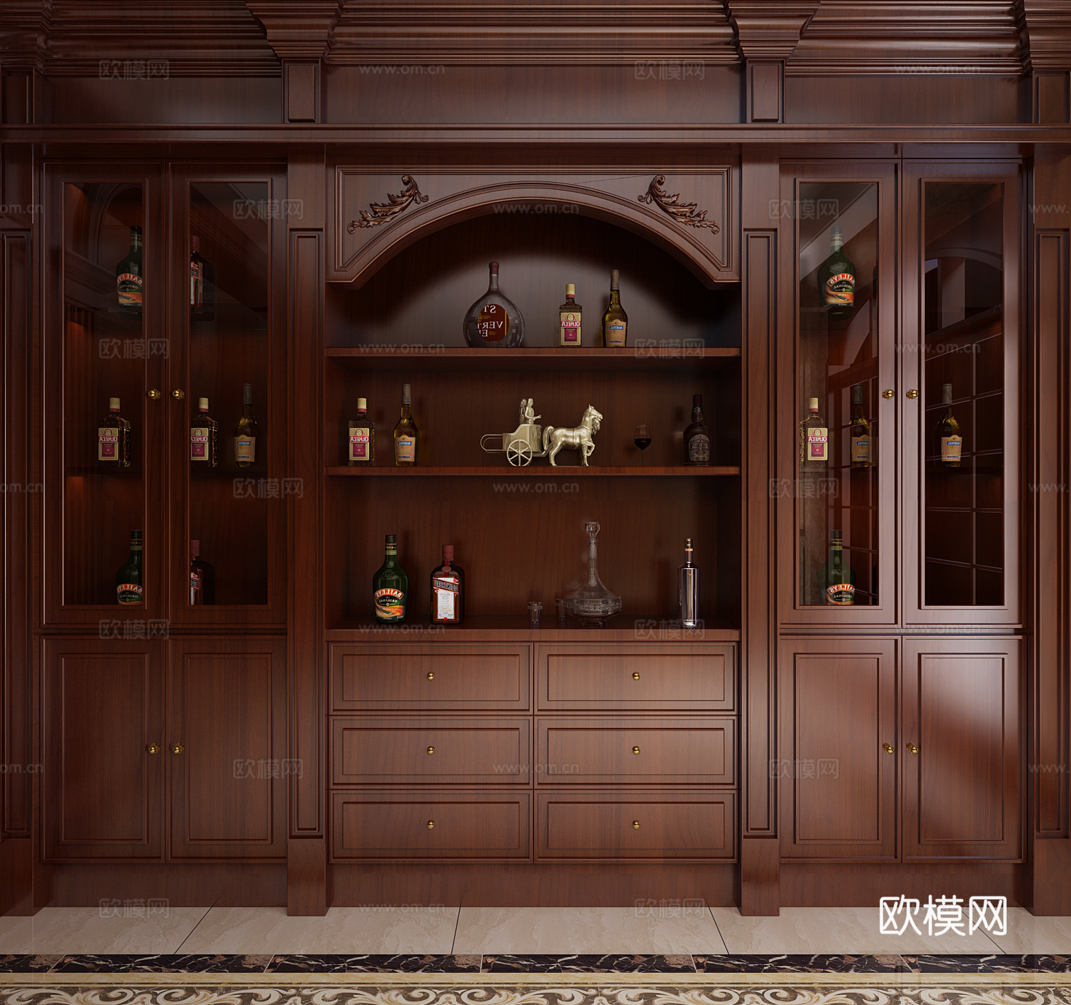 传统美式酒柜3d模型