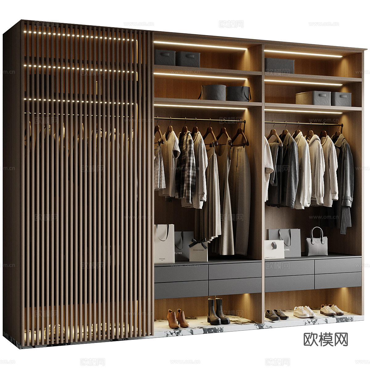 现代意式极简移门衣柜3d模型