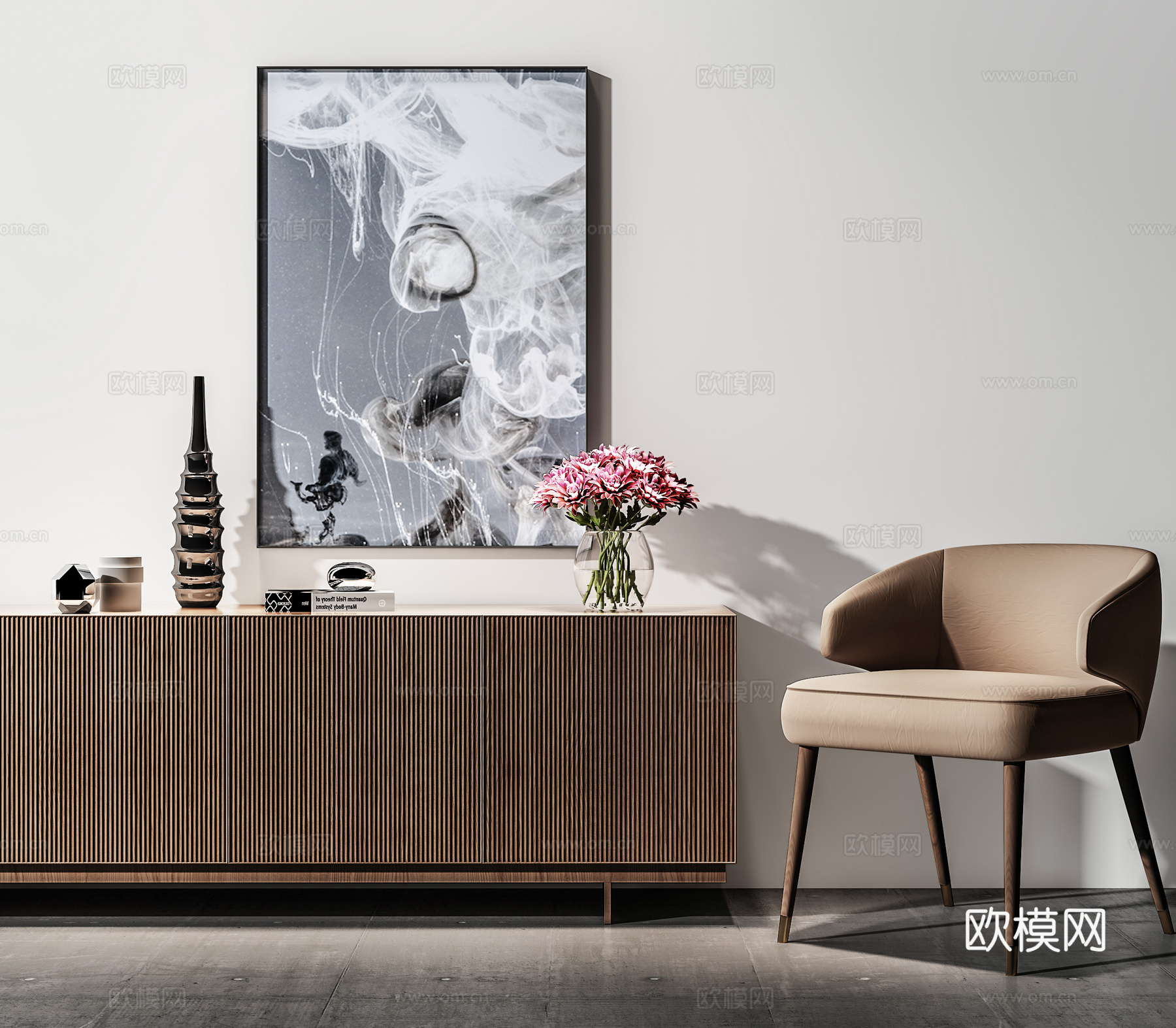 北欧玄关柜 餐边柜 挂画饰品摆件  休闲椅su模型