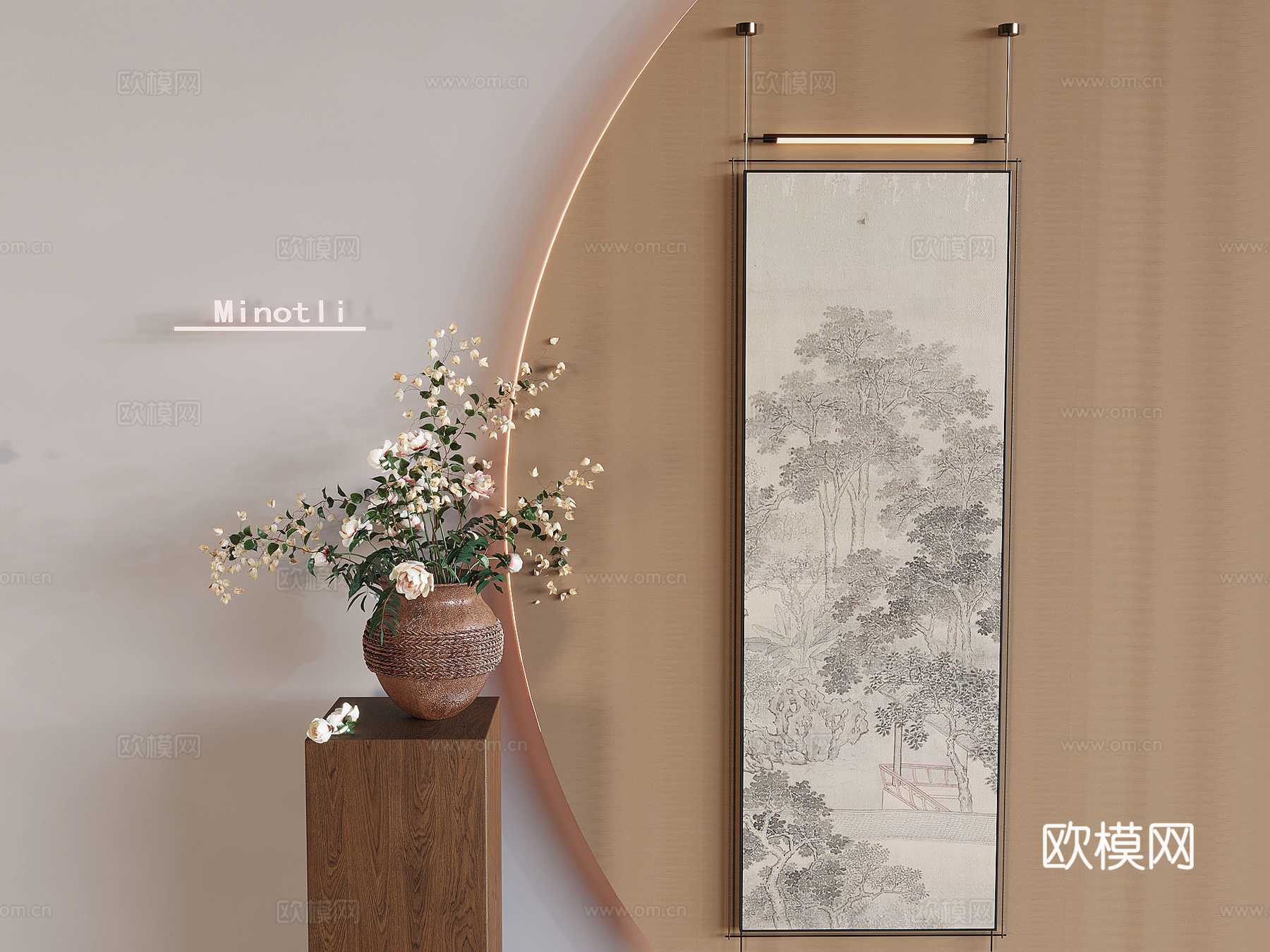 中式装饰挂画 花几花架花瓶3d模型