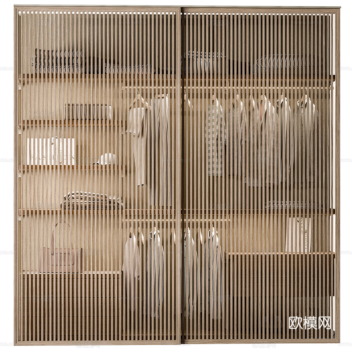 新中式木格栅移门衣柜3d模型