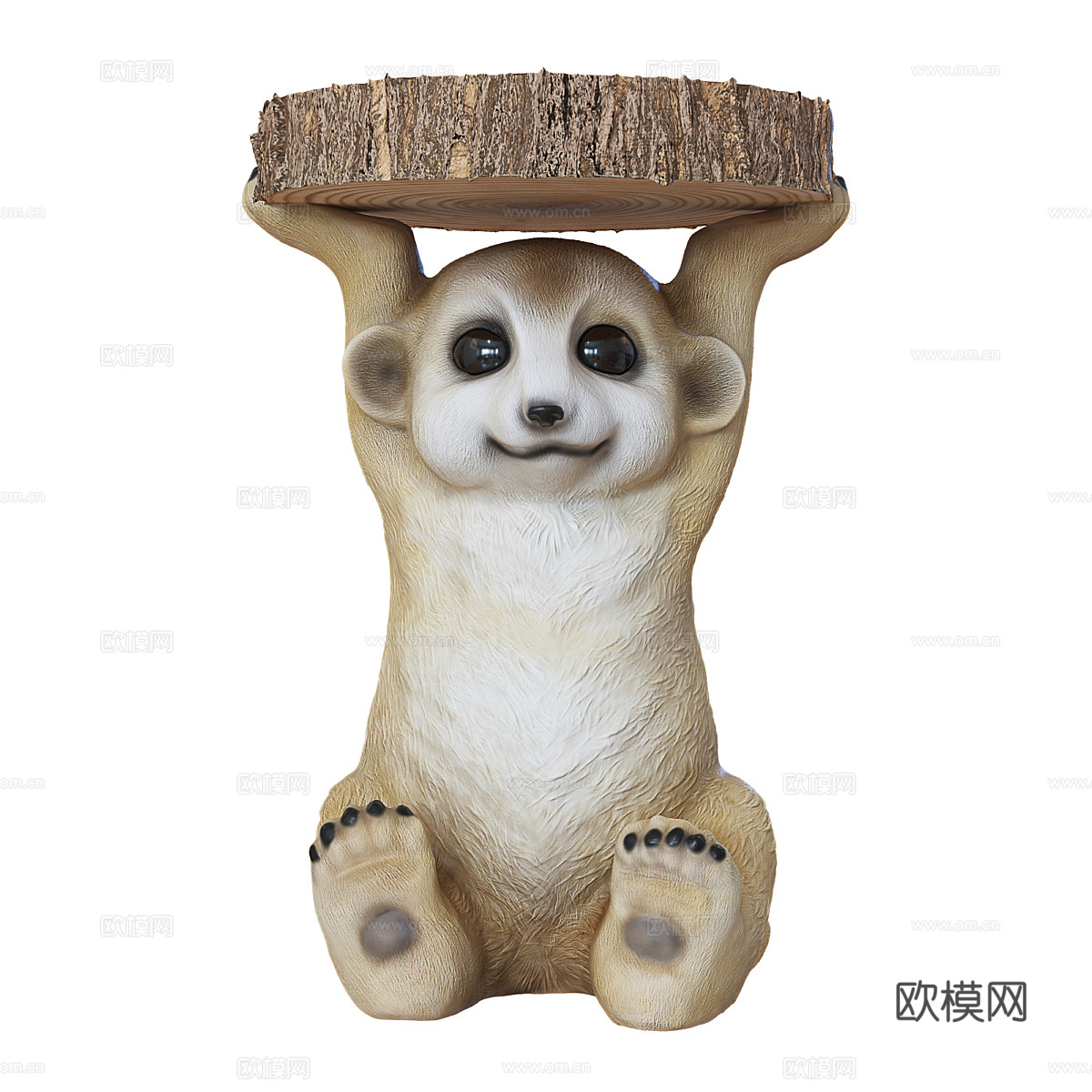 现代北欧猫鼬动物造型木质边几3d模型