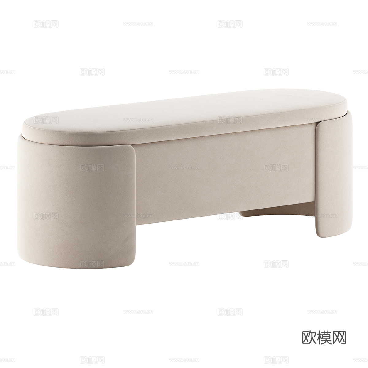 现代意式奶油风布艺长凳 条凳 床尾凳3d模型