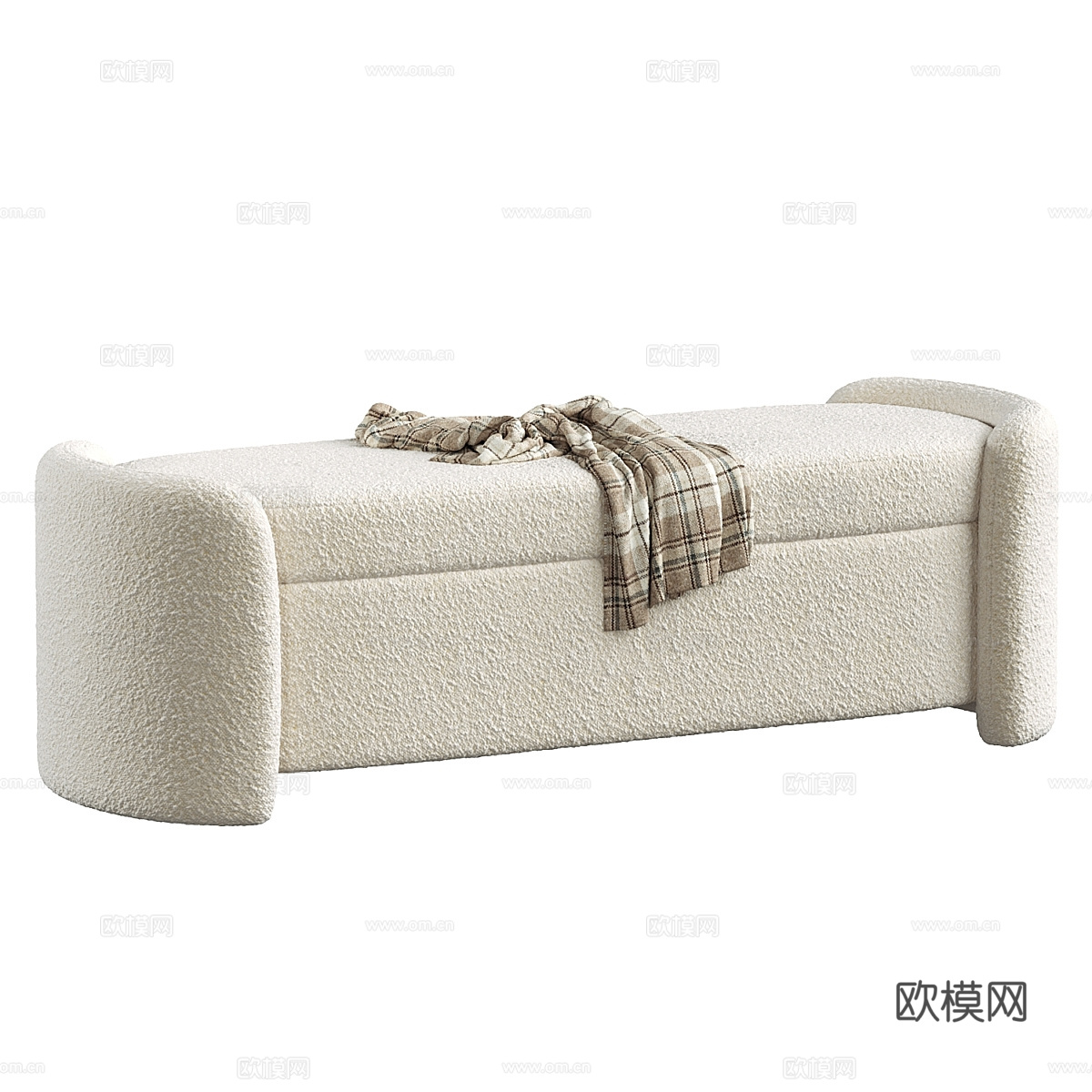 现代奶油风布艺长凳 条凳 床尾凳3d模型