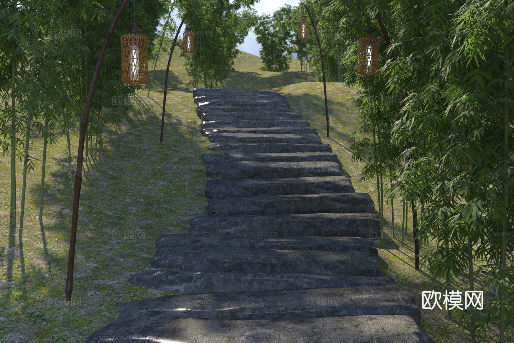 现代竹林公园景观 台阶3d模型
