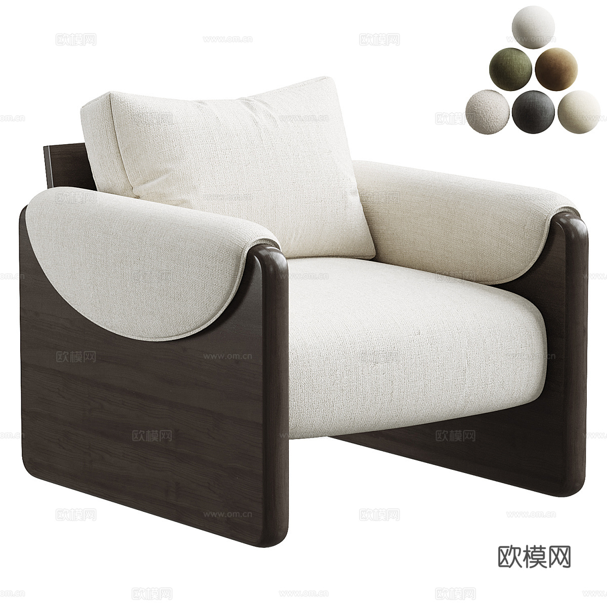 新中式布艺木质扶手椅3d模型