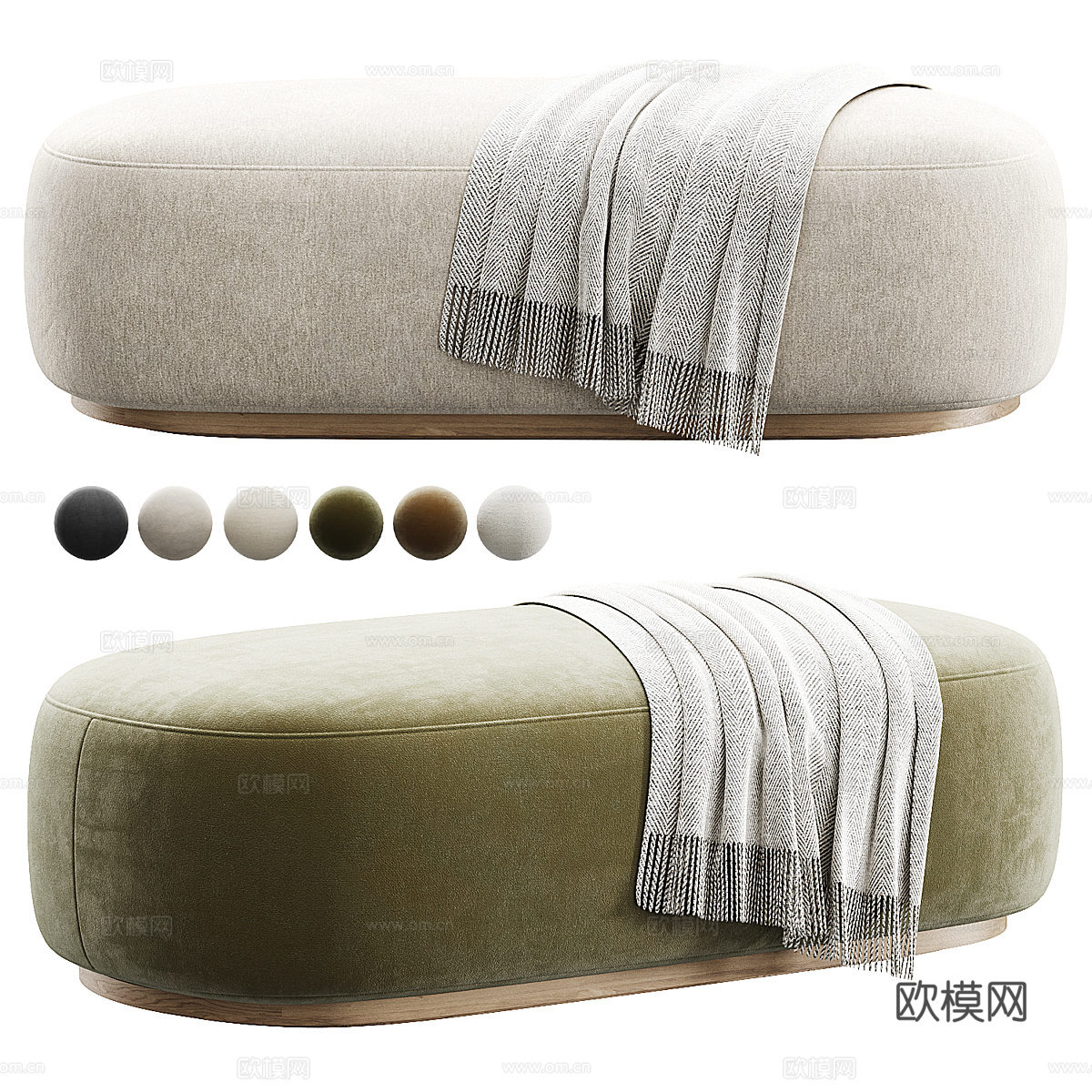 现代奶油风布艺沙发凳 脚踏 长凳3d模型