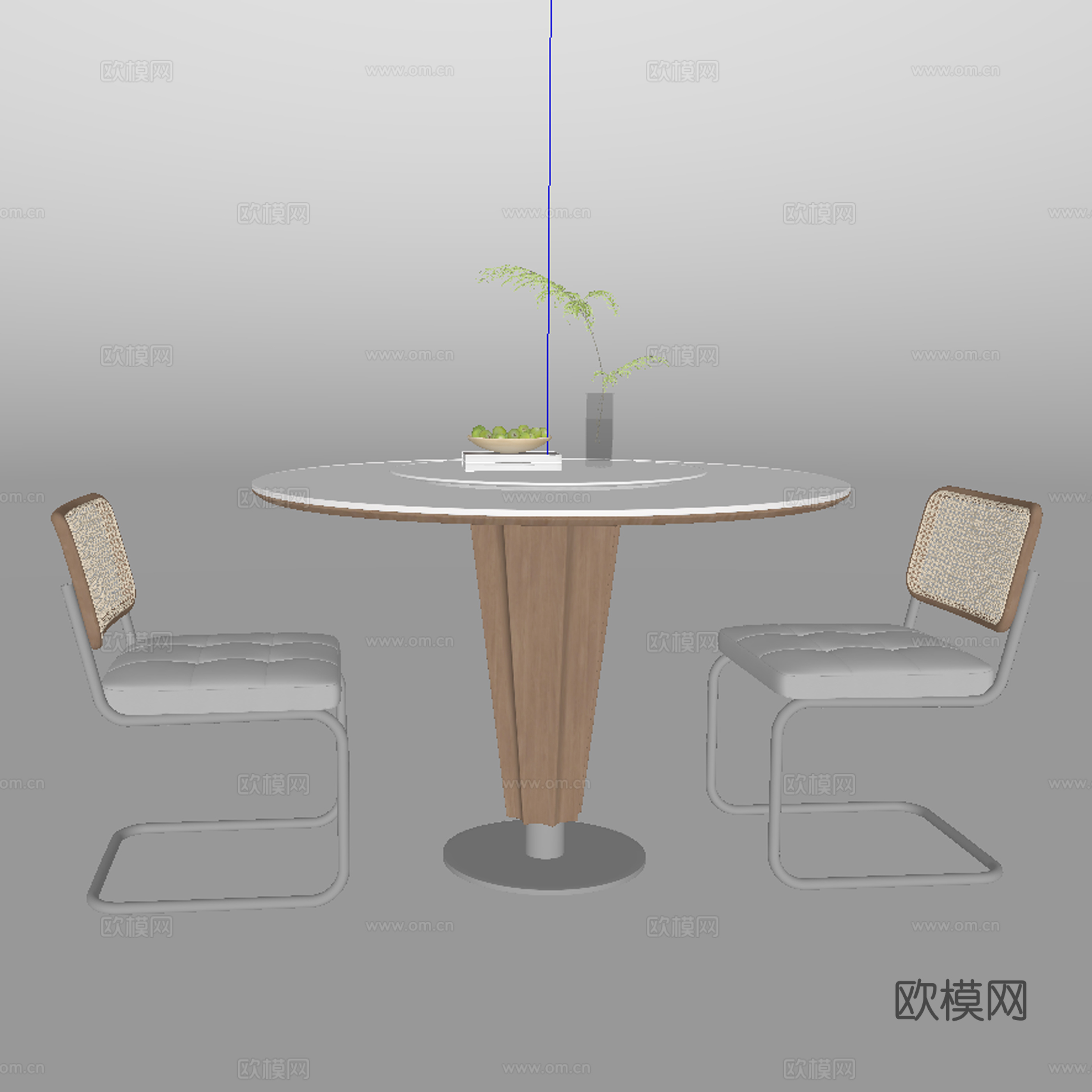 现代中古风餐桌椅su模型下载（渲染图2）